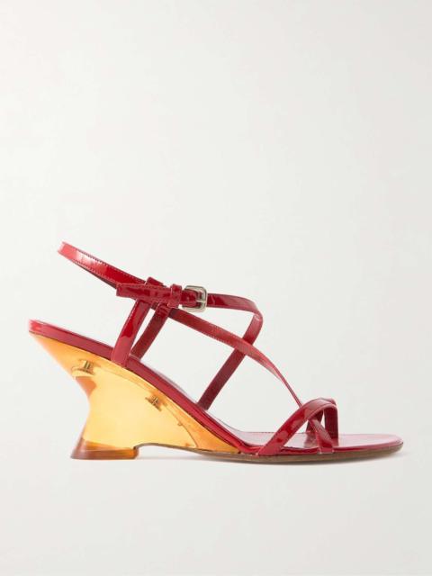 Patent-leather wedge sandals Red