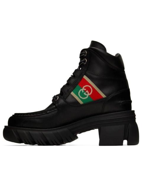 GUCCI (WMNS) Gucci Interlocking Lace-Up Boots 'Black' 663594-DTNE0-1080
