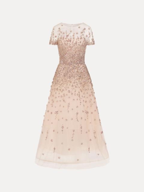 Oscar de la Renta PORCELAIN FLOWER CRYSTAL EMBROIDERED DRESS