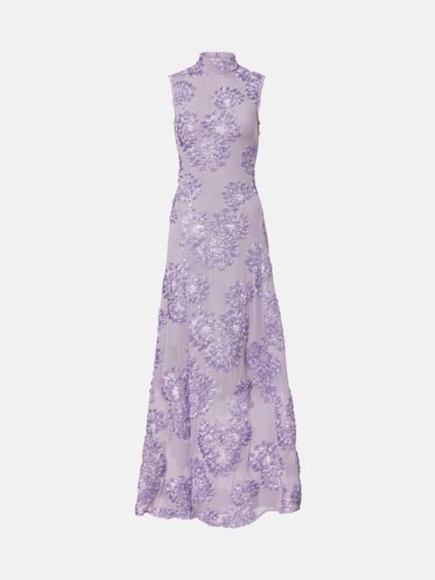 ROTATE Floral embroidered mesh maxi dress