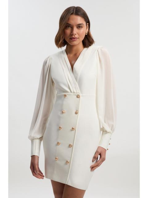 KAREN MILLEN Figure Form Woven Mix Military Button Blazer Knit Mini Dress