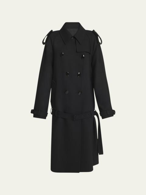 Double-Breasted Volume Belted Wool Trench Coat