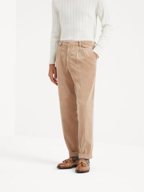 Brunello Cucinelli Garment-dyed leisure fit trousers in cotton corduroy with double pleats and tabbed waistband