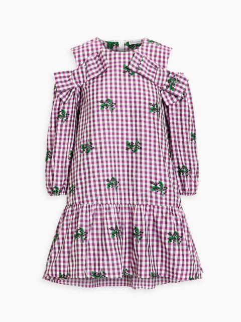 REDValentino Cold-shoulder embroidered gingham taffeta mini dress