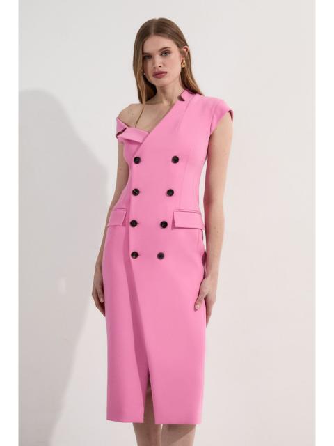 KAREN MILLEN Petite Compact Stretch Asymmetric Collar Tailored Pencil Maxi Dress