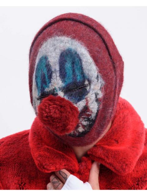 Mohair Knit Clown Beanie / Mask - Red