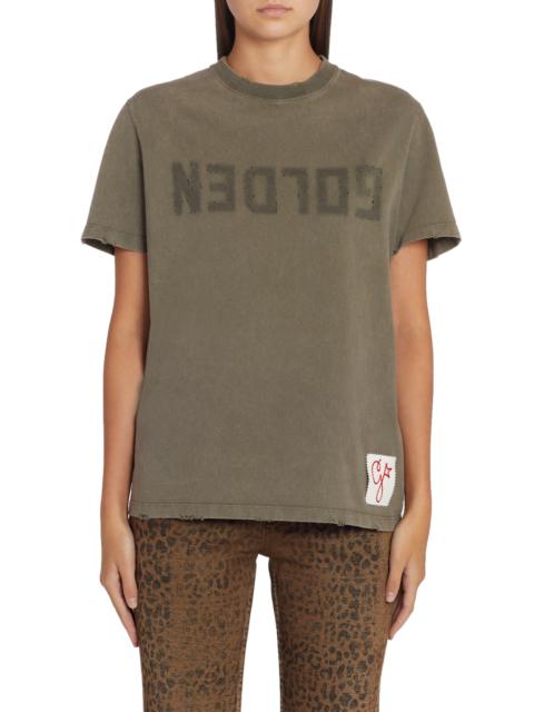 Golden Goose Golden Goose Distressed Cotton Logo Tee in Dusty Olive at Nordstrom