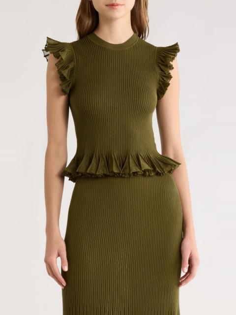 ULLA JOHNSON Ulla Johnson Leila Ruffle Cap Sleeve Sweater in Olive at Nordstrom