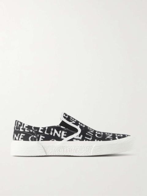 Elliot Leather-Trimmed Logo-Print Canvas Slip-On Sneakers