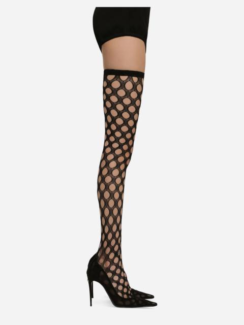 Stretch mesh thigh-high boots
