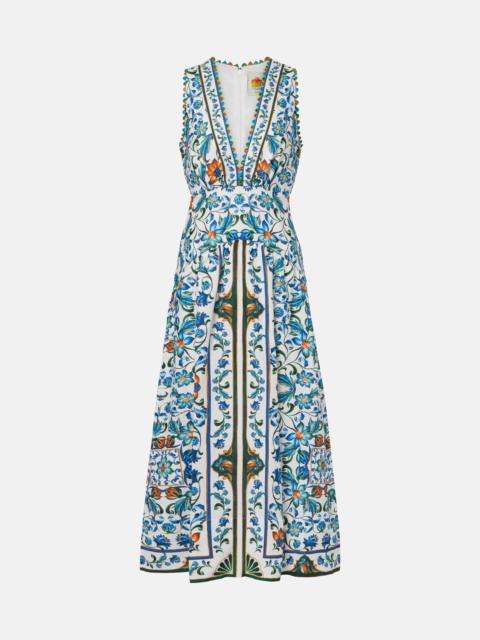 FARM RIO Flora Tile floral linen midi dress