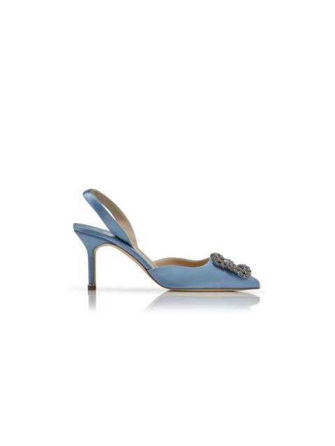 Manolo Blahnik Light Blue Satin Jewel Buckle Slingback Pumps