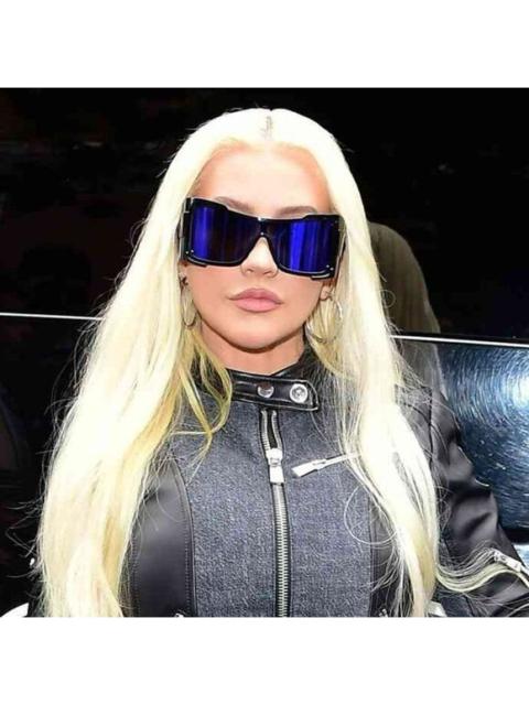 VERSACE NEW Versace VE4451 GB1/55 Black Grey Mirrored Blue Wraparound Unisex Sunglasses