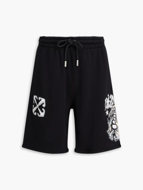 Off-White Printed French cotton-terry drawstring shorts