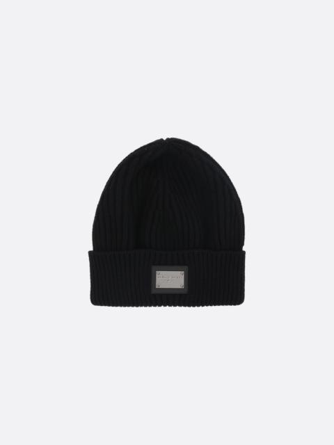 Dolce & Gabbana LOGO PLATE-DETAILED WOOL AND CASHMERE BEANIE