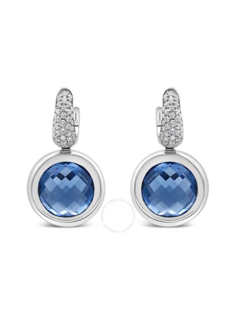 Other Designers Haus of Brilliance 18K White Gold Bezel Set 11mm Blue Topaz and 1/2 Cttw Invisible Set Diamond Bale 