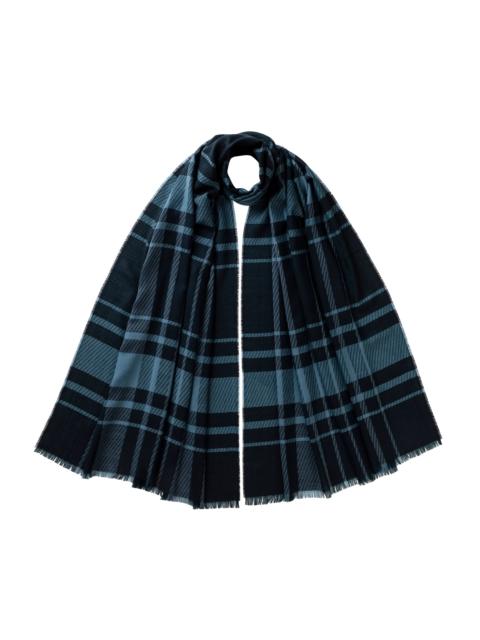 Johnstons of Elgin Twill Check Navy Scarf