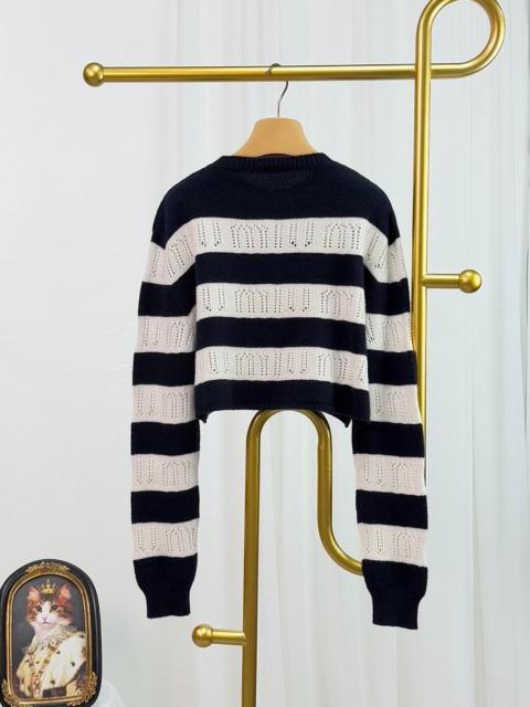 Miu Miu Miu Miu black and white striped openwork letter sweater