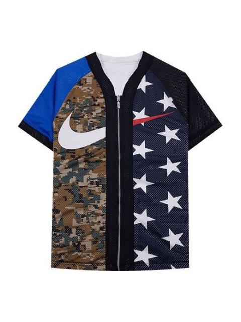 Nike Men's Nike Lab NRG Fog Baseball Top Zipper Double Sided Baseball Uniform Short Sleeve Jacket Camoufl