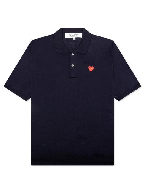 Comme des Garçons PLAY RED EMBLEM S/S POLO NECK - NAVY