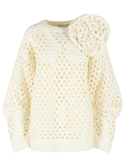 Blumarine Blumarine Ivory Openwork Wool Cardigan