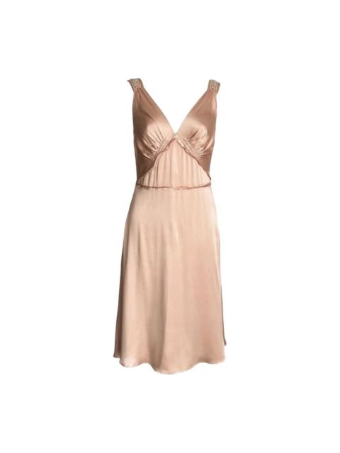 Chloé Chloe by Phoebe Philo Beaded Strap Nude Pink Silk Satin Flowy Dress