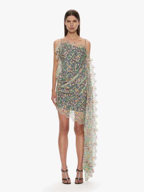 CHRISTOPHER ESBER Hand Painted Draped Lace Mini Dress