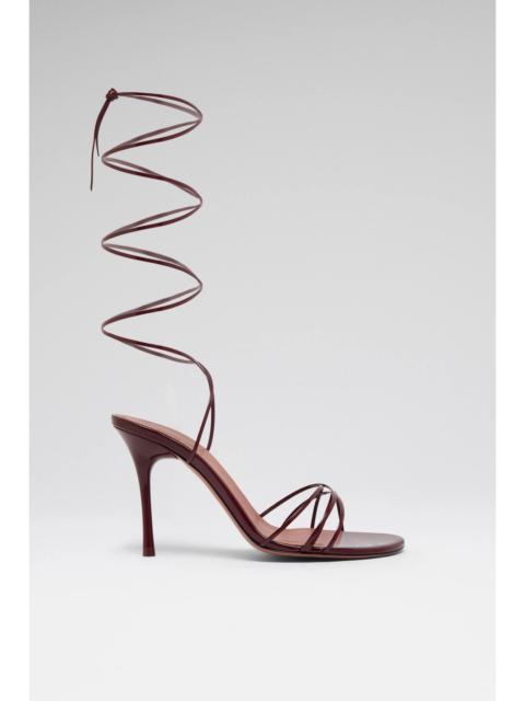 Amina Muaddi LORI LACE UP 95 WINE PATENT AND SHINY WINE HEEL