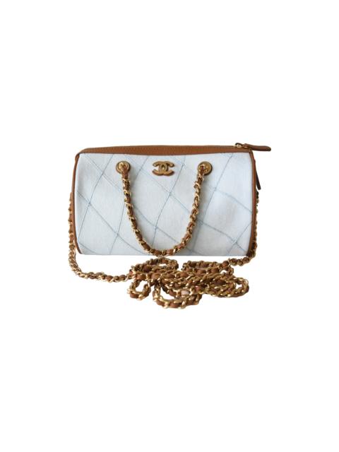 CHANEL Chanel Quilted Coco Beach Mini Timeless Bowling Bag Light Blue White