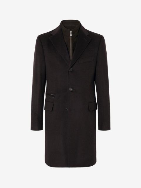 CORNELIANI Brown pure wool coat with detachable vest