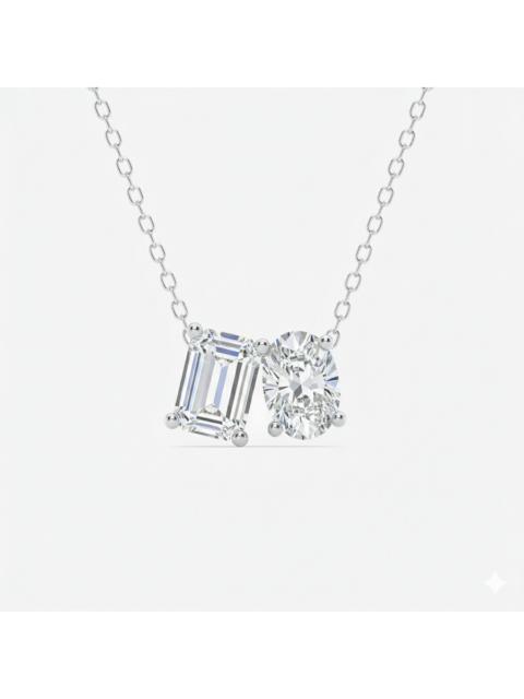 Other Designers Maulijewels 2.00 Carat Lab Grown Diamond Emarald and Oval Cut Toi Et Moi Pendant Necklace in 14k gol