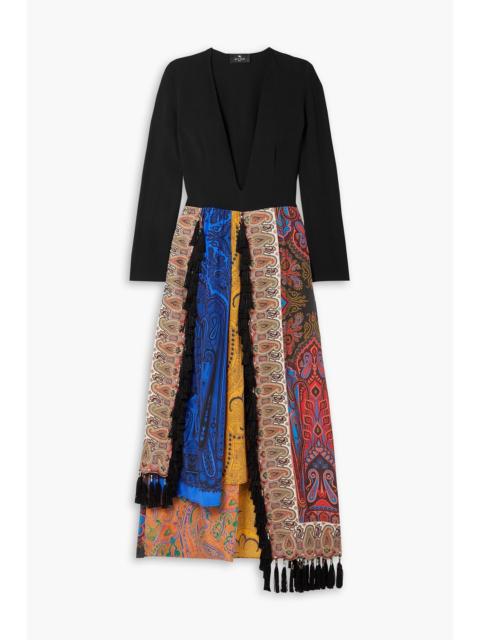 Etro Asymmetric paisley-print silk-paneled woven midi dress