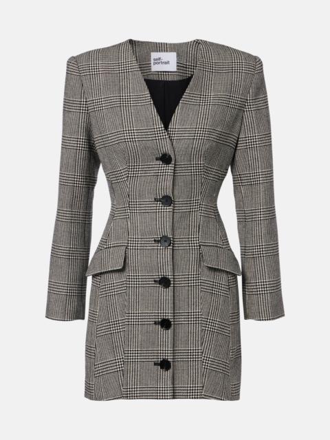 self-portrait Checked wool-blend minidress