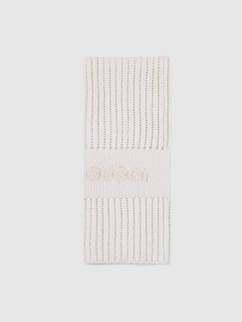 GUCCI Wool cashmere scarf with embroidery