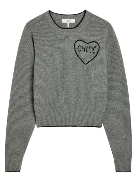 Chloé Chloe Logo Embroidered Wool and Cashmere-blend Jumper