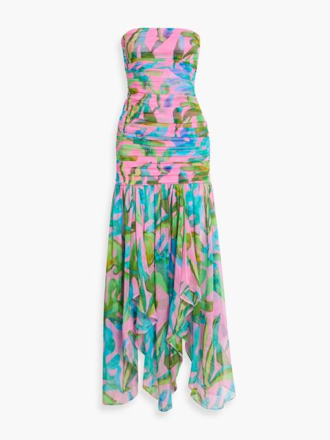 RETROFÊTE Teryn strapless floral-print silk-chiffon maxi dress