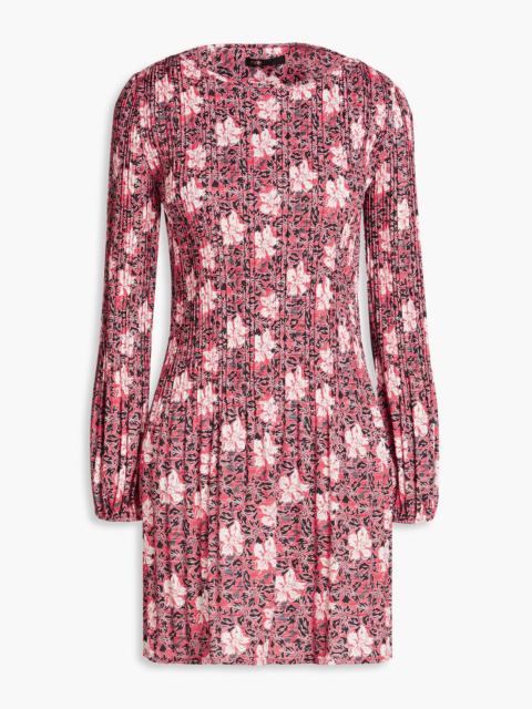maje Floral-print plissé-crepe mini dress