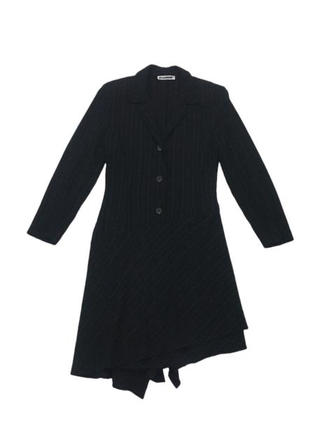 Jil Sander Pinstripe Assymetrical Wool Dress Padded Shoulder