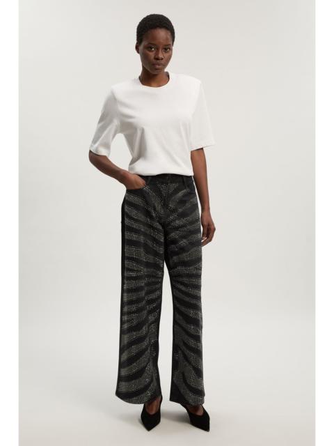 KAREN MILLEN Denim Zebra Printed Hotfix Wide Leg Jeans