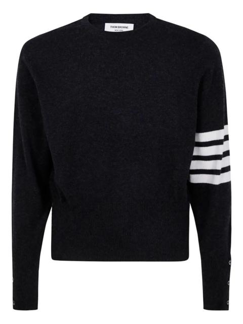 Thom Browne Classic Crewneck Short Pullover With White 4 Bar Stripe In