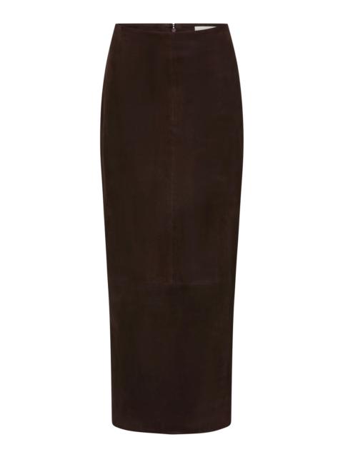 ST. AGNI Column Suede Maxi Skirt brown