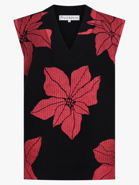 JW Anderson FLORAL PRINT V-NECK VEST KNIT | BLACK/RED