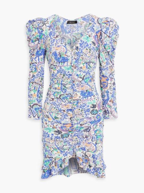 Isabel Marant Bireya ruched printed stretch-silk mini dress