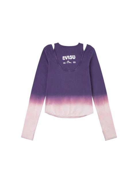 EVISU Logo Print and Gradient Tie-dye Regular Fit 2-in-1 Long-sleeve Top