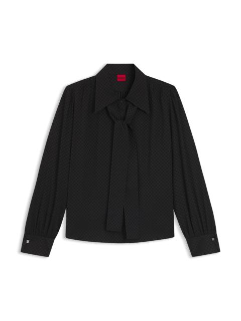 HUGO REGULAR-FIT BLOUSE IN CHECKERBOARD JACQUARD WITH TIE NECKLINE