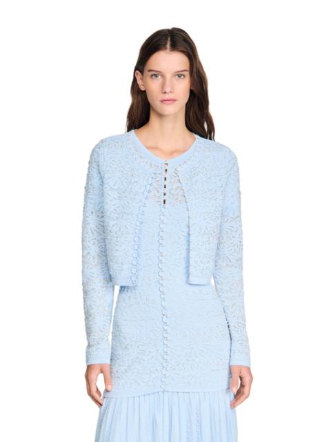 Sandro SANDRO Cropped pearled cardigan in Sky Blue at Nordstrom