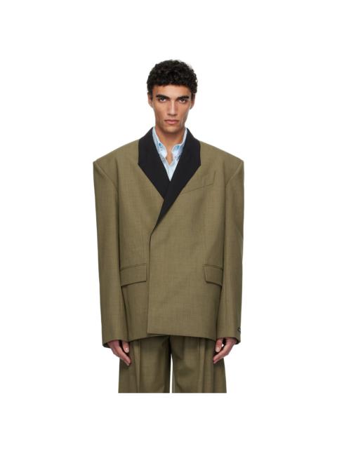 Khaki Contrasted Collar Tailored Blazer