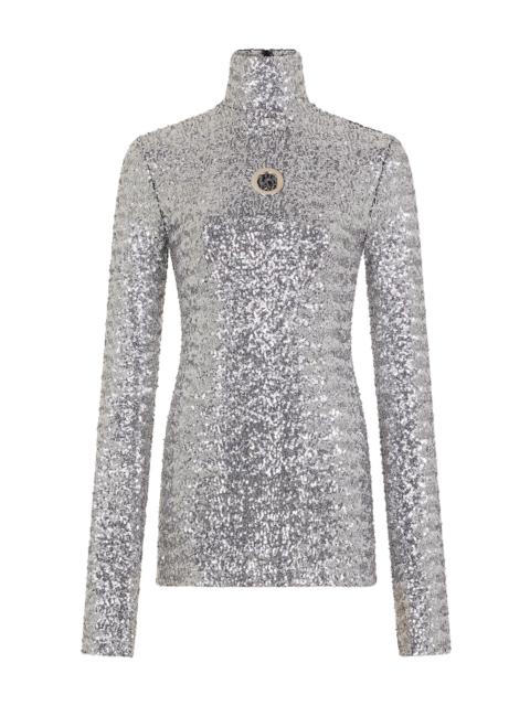 rabanne Eyelet-Detailed Metallic Top silver