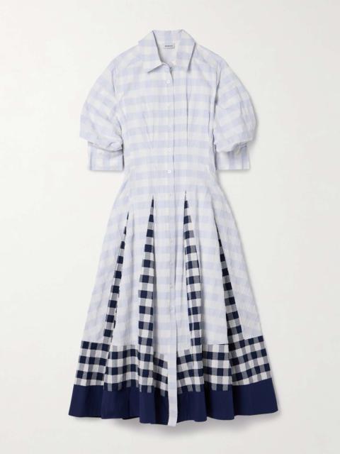 Jazz frayed paneled checked cotton-voile midi shirt dress Blue