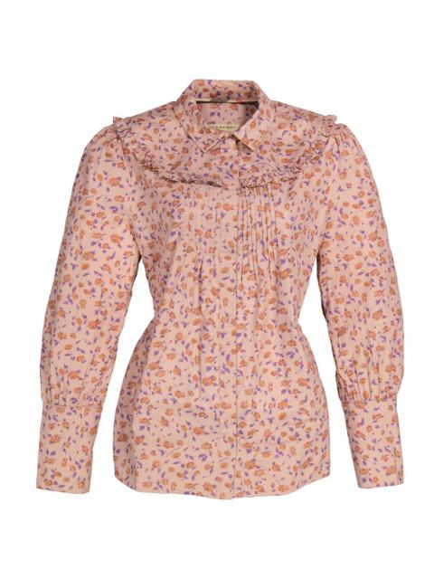 Burberry Ladies Ruffle Yoke Floral Print Cotton Shirt- Light Copper